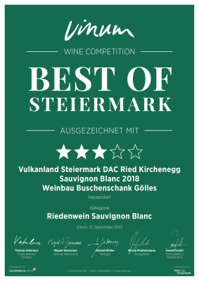 Urkunde Best of Steiermark Sauvignon